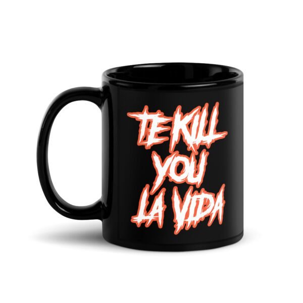 Taza divertida de gatos. TE KILL YOU LA VIDA. Gato disfrazado de payaso con cuchillo amenazante. Desayuna con mensajes pasivo agresivos para tus compañeros de oficina. El mejor regalo para ese compañero de oficina que tú sabes. Color negro