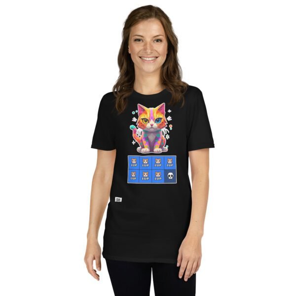 Camiseta de gato gamer 7 vidas negra chica