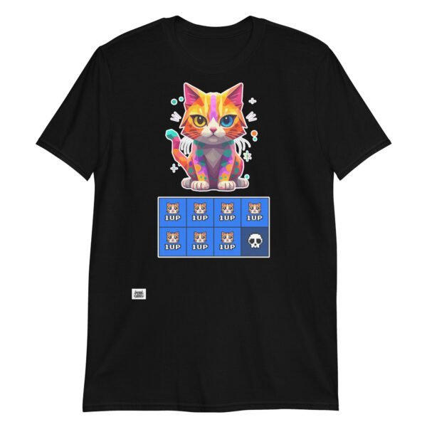 Camiseta de gato gamer 7 vidas negra