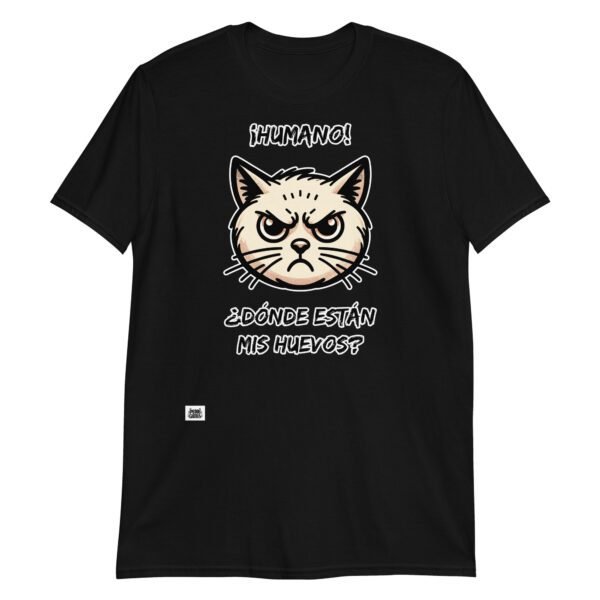 Camiseta de gato Humano Donde estan mis huevos negro