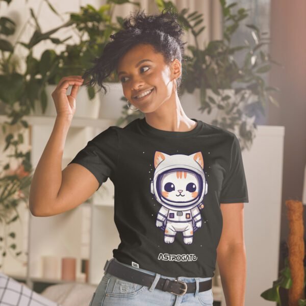 Camiseta de gato astronauta AstroGato negro chica