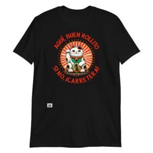 Camiseta gato de la suerte buen rollito negro