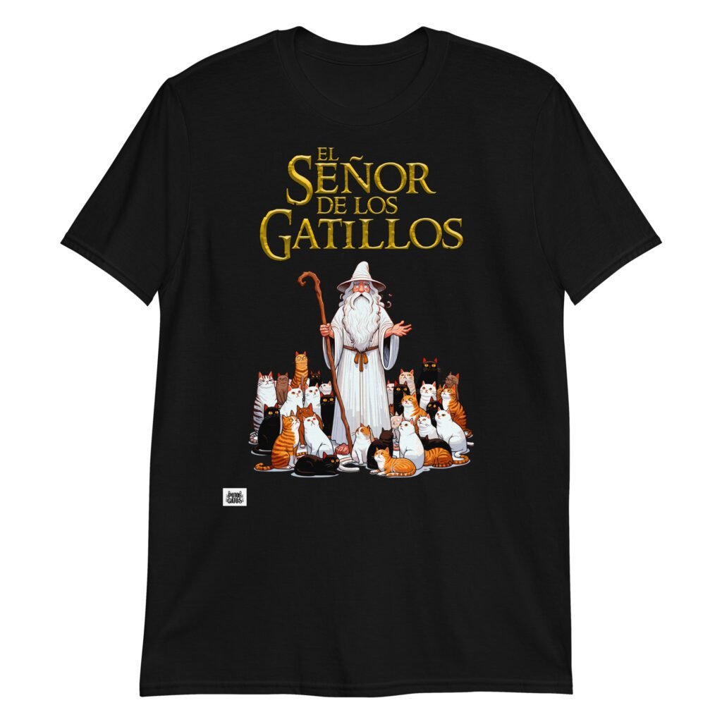 Camiseta gatos EL SEÑOR DE LOS GATILLOS negro