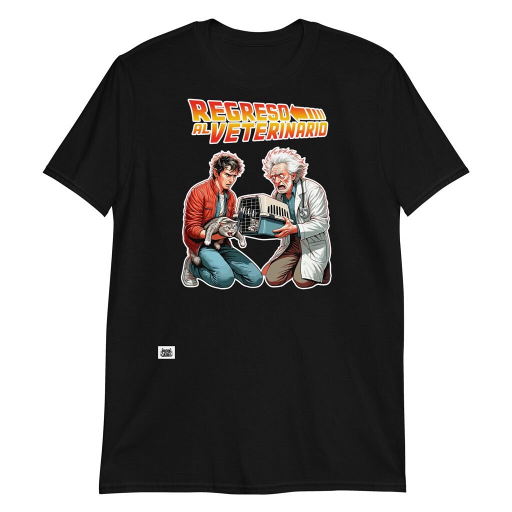 Camiseta gatos REGRESO AL VETERINARIO NEGRO