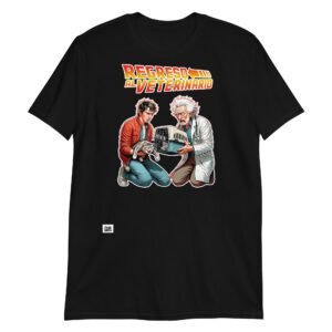 Camiseta gatos REGRESO AL VETERINARIO NEGRO