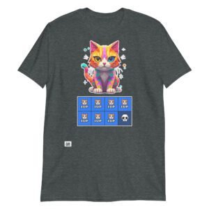 Camiseta de gato gamer 7 vidas gris jaspeado