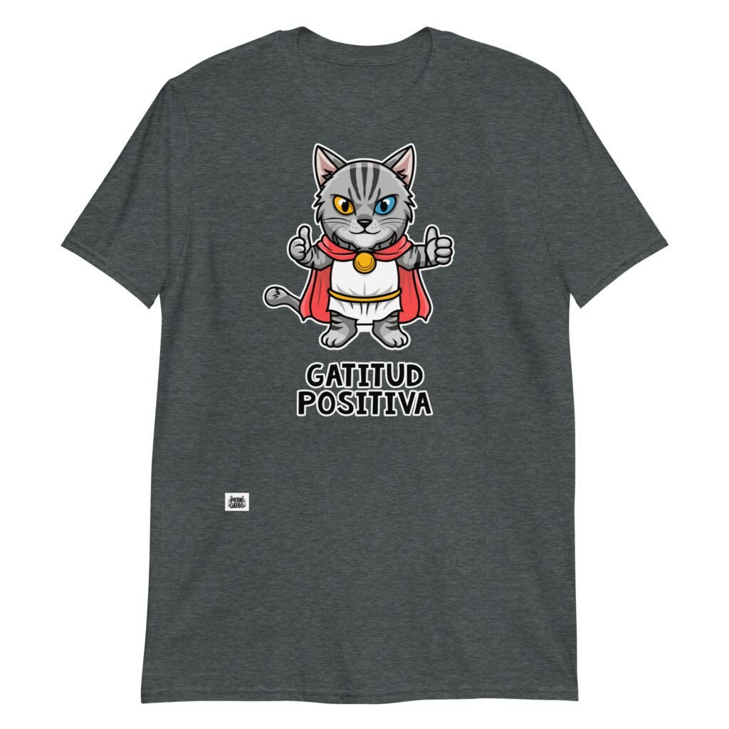 Camiseta de gato Gatitud Positiva gris jaspeado