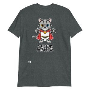 Camiseta de gato Gatitud Positiva gris jaspeado