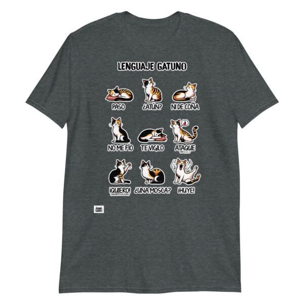 Camiseta de gatos lenguaje gatuno gris oscuro