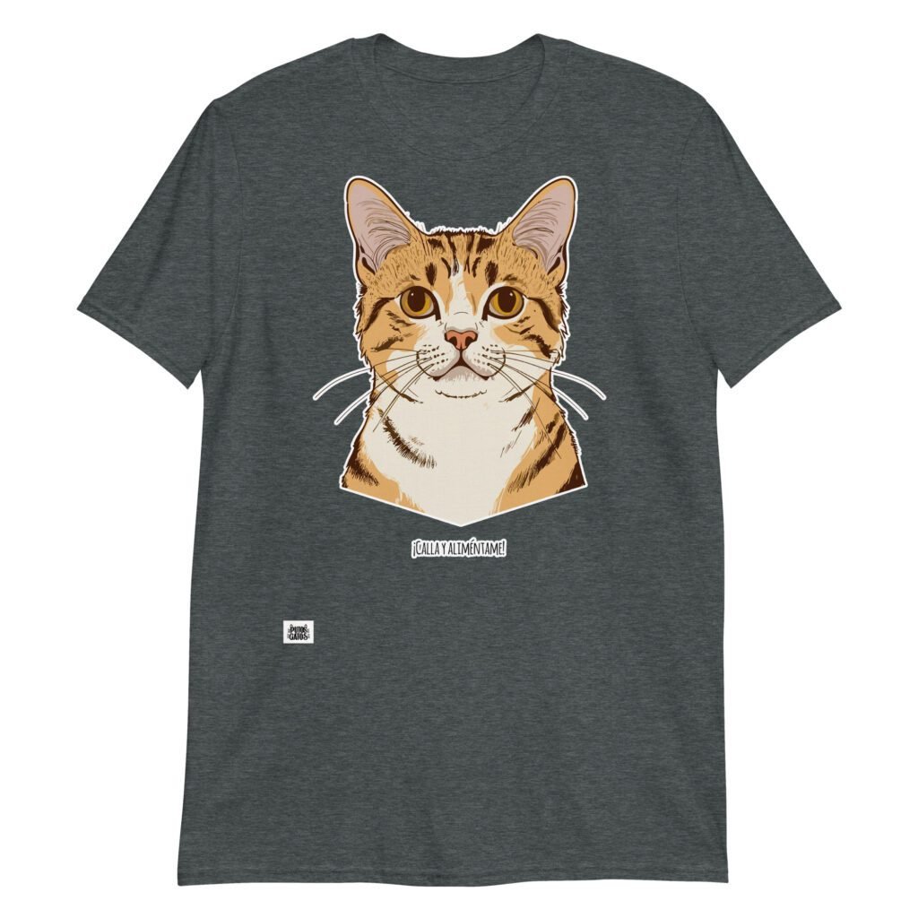 Camiseta gato calla y aliméntame gris oscuro