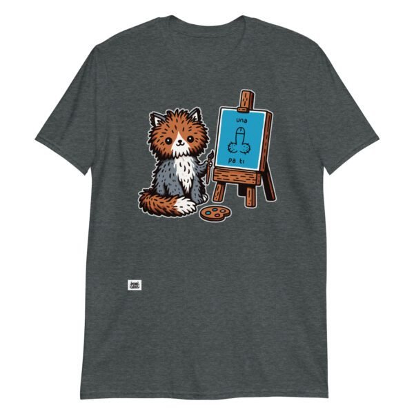 Camiseta gato pintor divertida gris oscuro