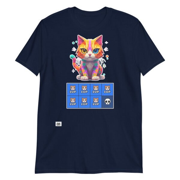 Camiseta de gato gamer 7 vidas azul marino