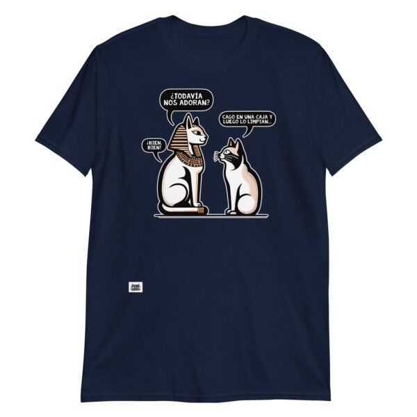 Camiseta gato egípcio y gato moderno azul