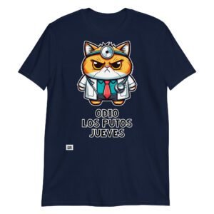 Camiseta gato odio los jueves azul
