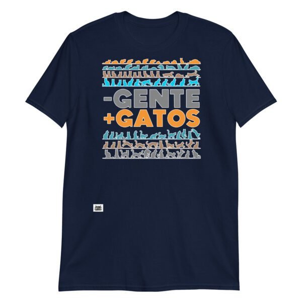 Camiseta menos gente más gatos azul