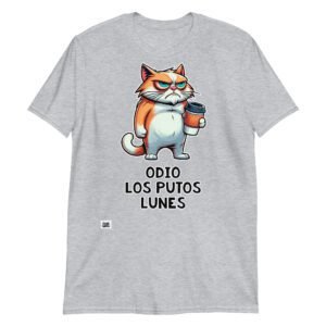 Camiseta gato odio los lunes gris