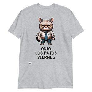 Camiseta gato odio los viernes gris