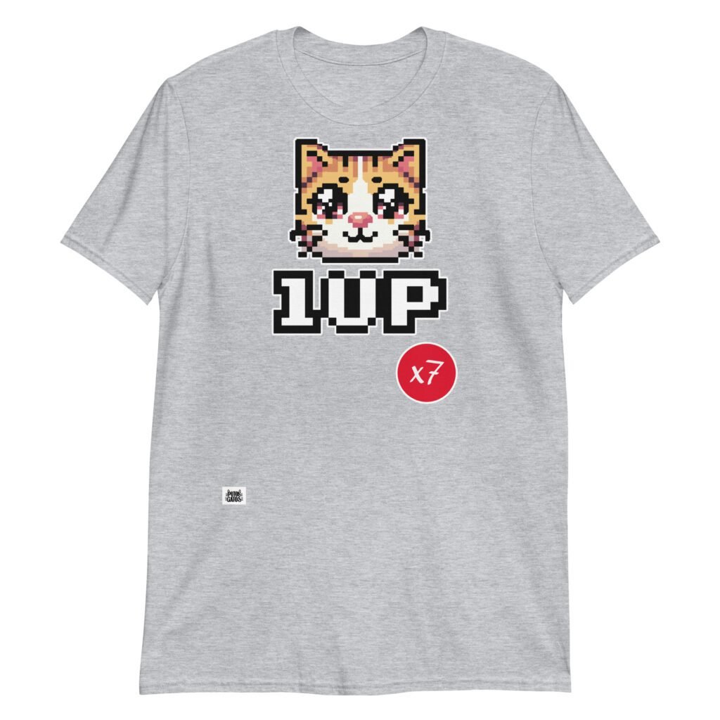 Camiseta gato gamer 1up gris