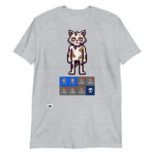 Camiseta gato gamer 2 vidas gris