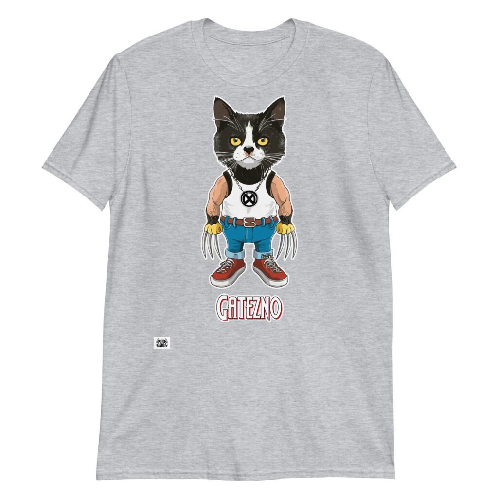 Camiseta de gatos Gatezno, el gato lobezno gris