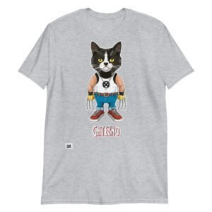 Camiseta de gatos Gatezno, el gato lobezno gris