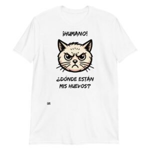 Camiseta de gato Humano Donde estan mis huevos blanco
