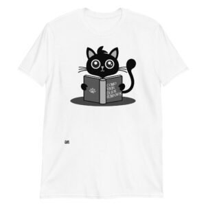 Camiseta gato libro cómo vivir de los humanos blanco