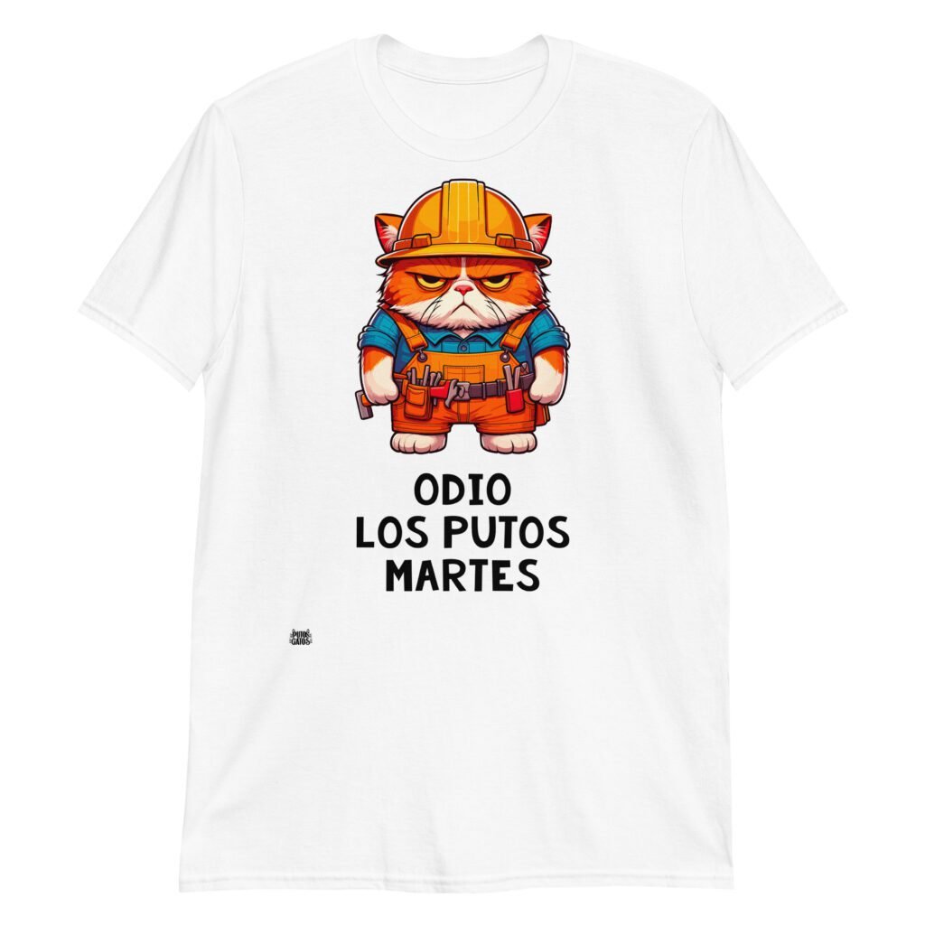 Camiseta gato odio los martes blanco