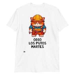 Camiseta gato odio los martes blanco