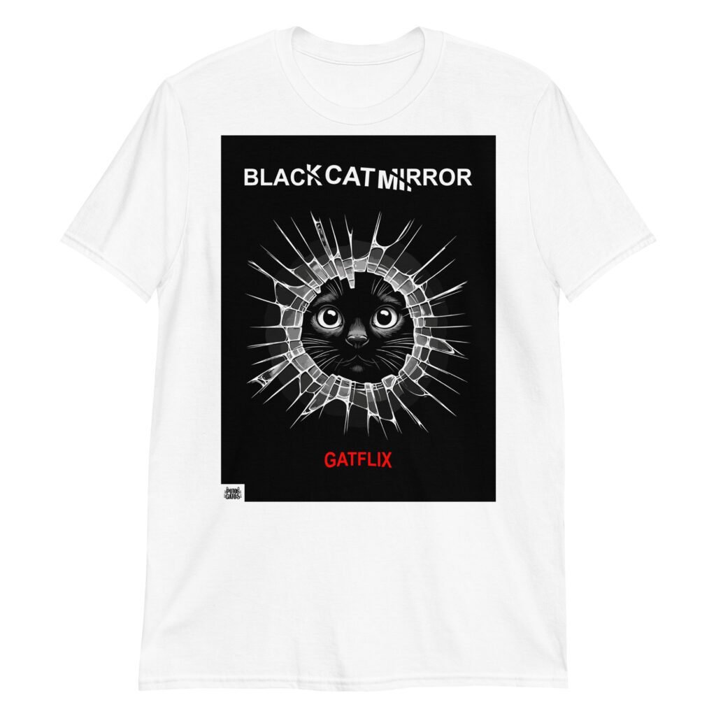 Camiseta gatos BLACK CAT MIRROR blanco