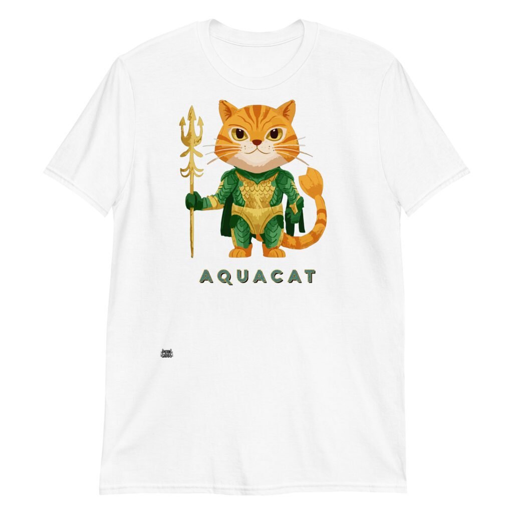 Camiseta de gatos AquaCat, el gato rey del mar  blanco
