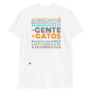 Camiseta menos gente más gatos blanco