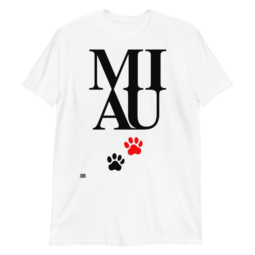 Camiseta MIAU zarpa de gato blanco