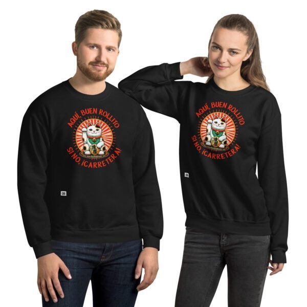 Sudadera divertida de gatos. GATO DE LA SUERTE. BUEN ROLLITO. Color negro. Pareja
