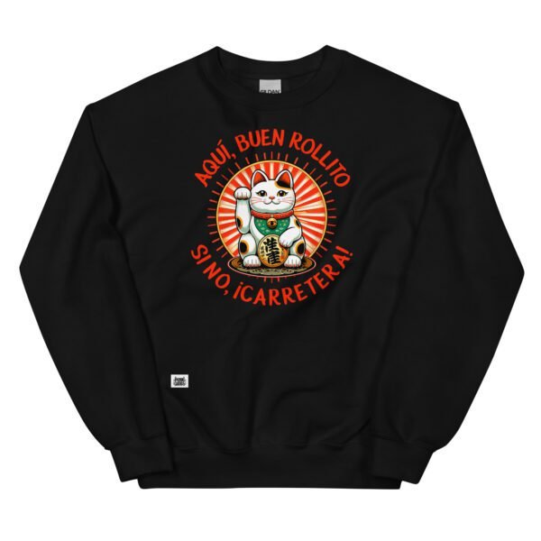 Sudadera divertida de gatos. GATO DE LA SUERTE. BUEN ROLLITO. Color negro