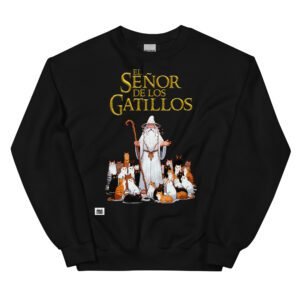 Sudadera original de gatos. EL SEÑOR DE LOS GATILLOS. Inspirada en la famosa saga El Señor de los Anillos. Mago rodeado de gatos haciendo su magia. Un gato para dominarlos a todos. Color negro