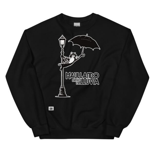 Sudadera divertida de gatos. MAULLANDO BAJO LA LLUVIA. Inspirada en la icónica película Cantando bajo la lluvia de 1952.  Color rojo