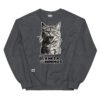 Sudadera original de gatos. EL PLANETA DE LOS MININOS. Inspirada en la famosa película El Planeta e los Simios. Para amantes de los michis y del cine. Color gris oscuro