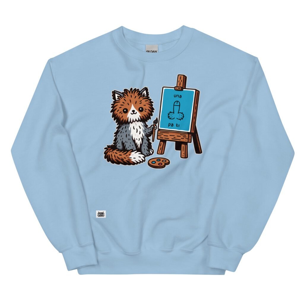 Sudadera divertida de gatos. GATO PINTOR. Con un mensaje muy claro para ti. Envía un mensaje pasivo agresivo con esta sudadera molona. Color azul