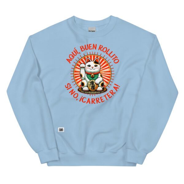 Sudadera divertida de gatos. GATO DE LA SUERTE. BUEN ROLLITO. Color azul