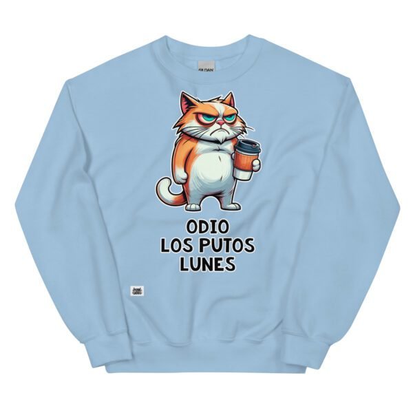 Sudadera divertida de gatos. ODIO LOS LUNES. Ideal para mostrar tu odio por el peor día de la semana. Color azul