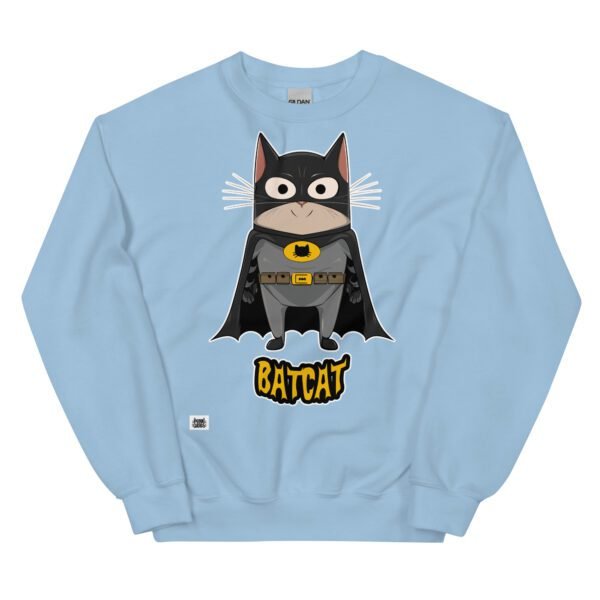 Sudadera original de gatos. BATCAT. Inspirada en BatMan. Gato disfrazado de murciélago con capa. El superhéroe que necesitas para combatir el mal y el bien. Color azul