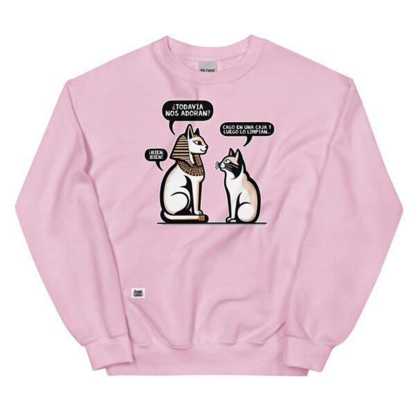 Sudadera divertida de gatos. GATO EGÍPCIO Y GATO ACTUAL. Los gatos dominan el mundo desde tiempos antiguos y se comunican entre ellos. Color rosa