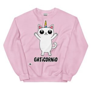 Sudadera original de gatos. GATICORNIO. Un híbrido entre gato y unicornio. El animal fantástico que te representa y lo sabes. Color rosa