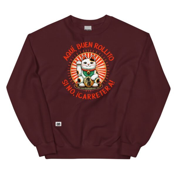 Sudadera divertida de gatos. GATO DE LA SUERTE. BUEN ROLLITO. Color marrón