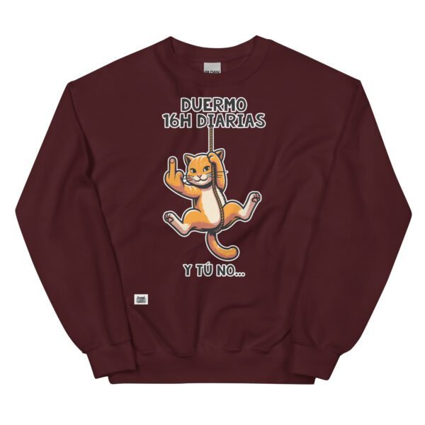 Sudadera divertida de gatos. DUERMO 16H DIARIAS Y TÚ NO. Sudaderas originales para amantes de los gatos. Color marrón