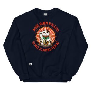 Sudadera divertida de gatos. GATO DE LA SUERTE. BUEN ROLLITO. Color azul marino