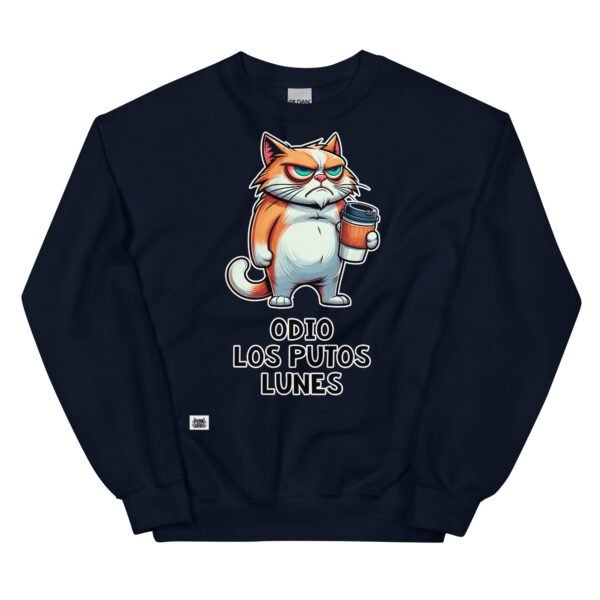 Sudadera divertida de gatos. ODIO LOS LUNES. Ideal para mostrar tu odio por el peor día de la semana. Color azul marino