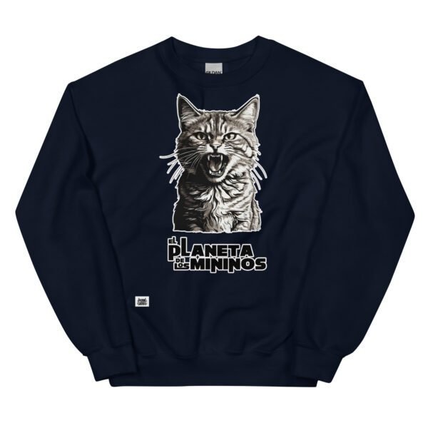 Sudadera original de gatos. EL PLANETA DE LOS MININOS. Inspirada en la famosa película El Planeta e los Simios. Para amantes de los michis y del cine. Color azul marino