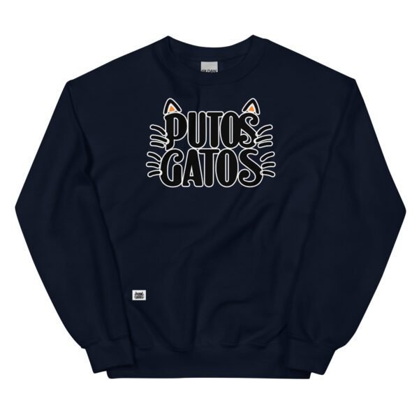 Sudadera original Putos Gatos. Logo de Putos Gatos. Sudaderas divertidas para amantes de los gatos. Color azul marino